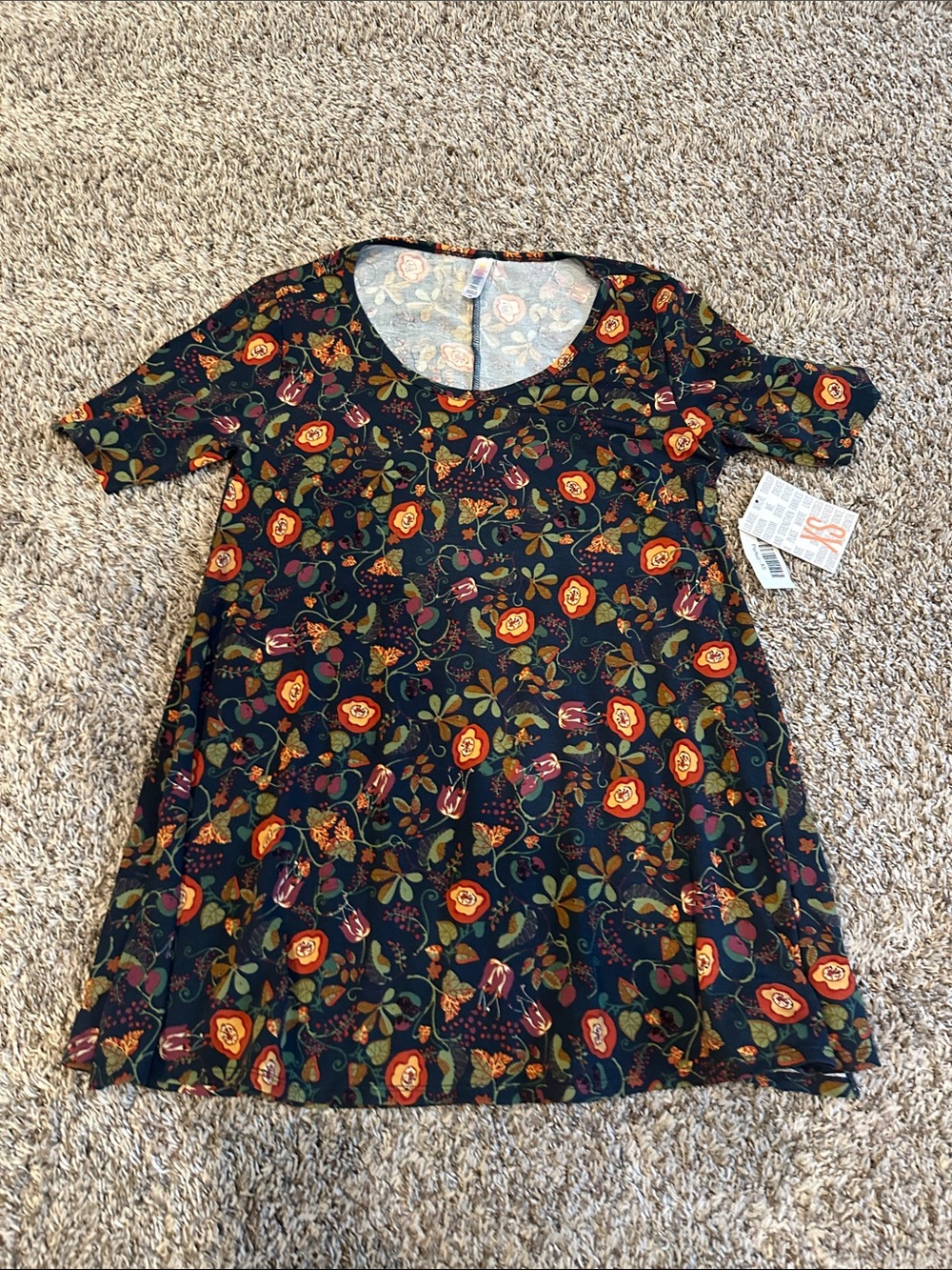 LuLaRoe Navy Floral Short-Sleeve A-Line Dress